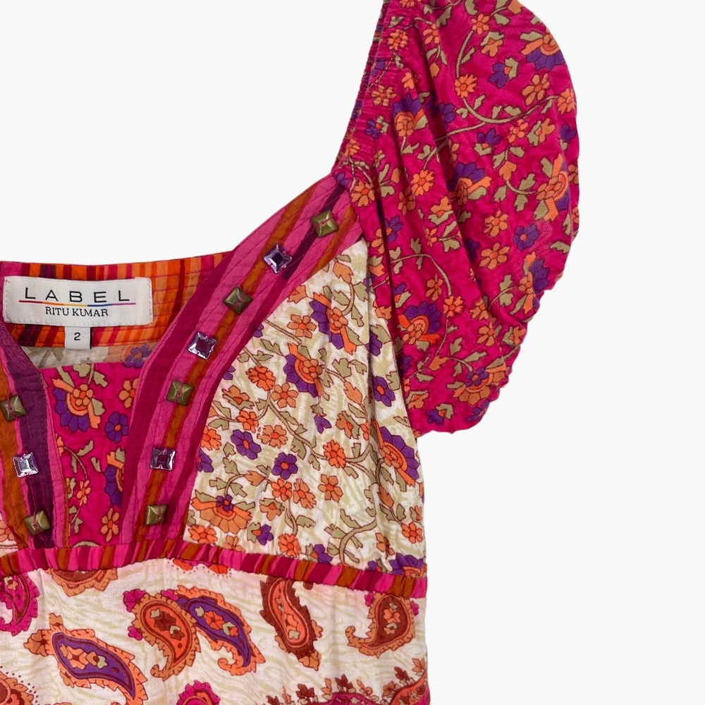Label Ritu Kumar Pink Floral Print Sleeve Top - Picture 3 of 8